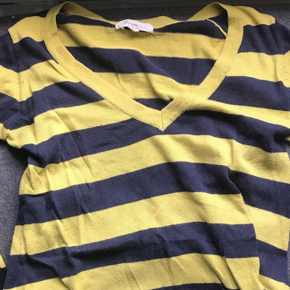 Forever 21 Navy & Green Striped Long Sleeve Tee
